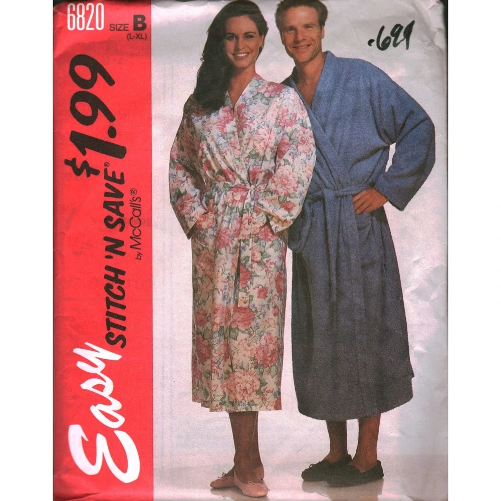 McCalls 6820 Robe Sewing Pattern Kimono Style Unisex Size B L-XL Stitch N Save